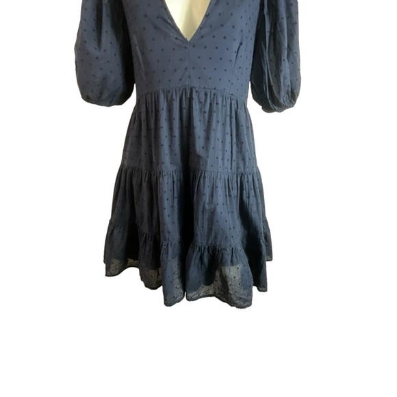 Abercrombie & Finch Baby Doll Puff Sleeve Swiss Dot Navy Blue Puff Sleeve Dress - Picture 6 of 12